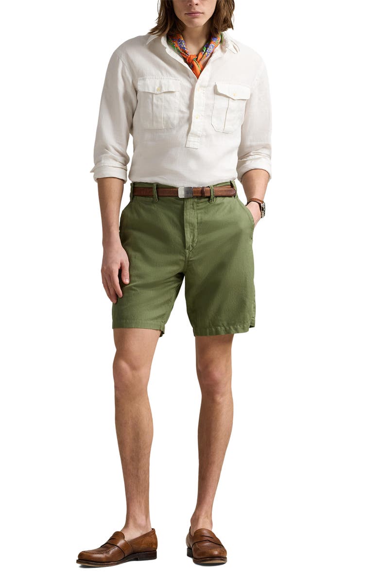 Polo Ralph Lauren Classic Fit Flat Front Linen & Cotton Blend Chino Shorts, Alternate, color, Tree Green