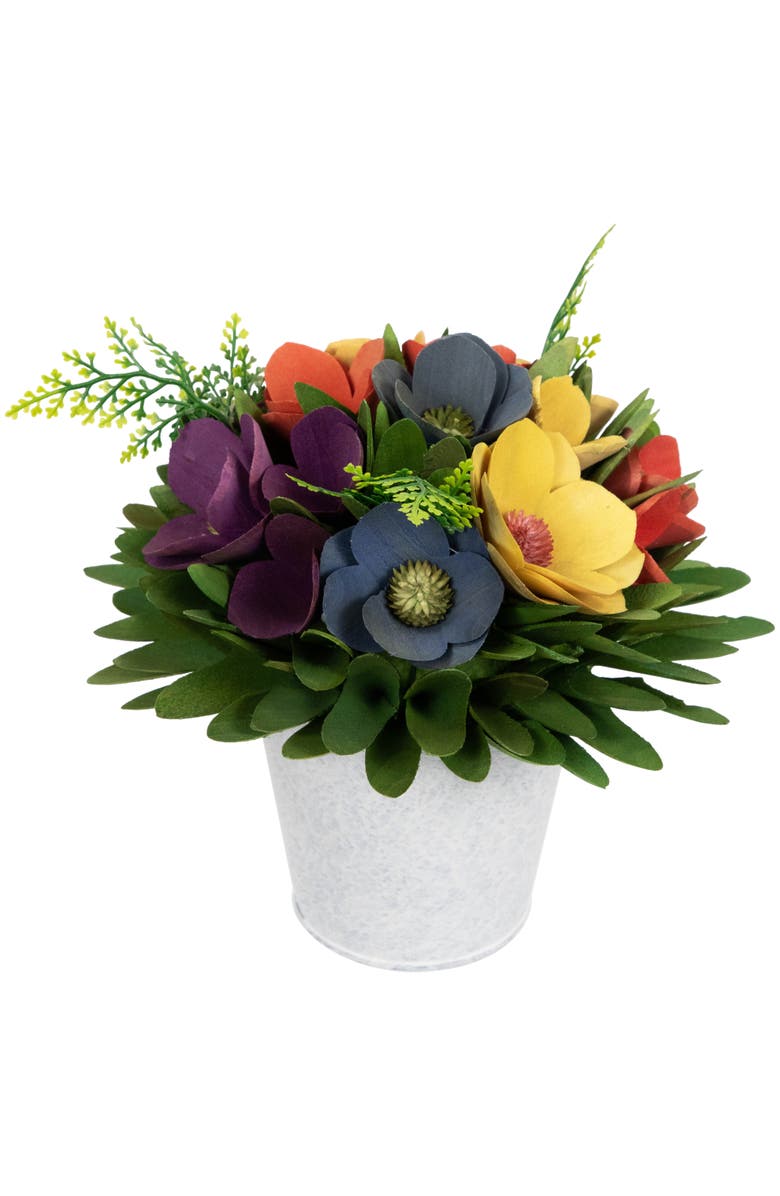 Northlight Wooden Artificial Spring Floral Arrangement with "Flowers and Garden" Pot - 8", Alternate, color, Yellow