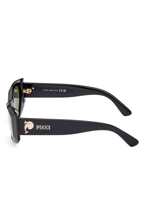 Pucci Women's Shiny Black & Green Faceted Rectangle Sunglasses In Black