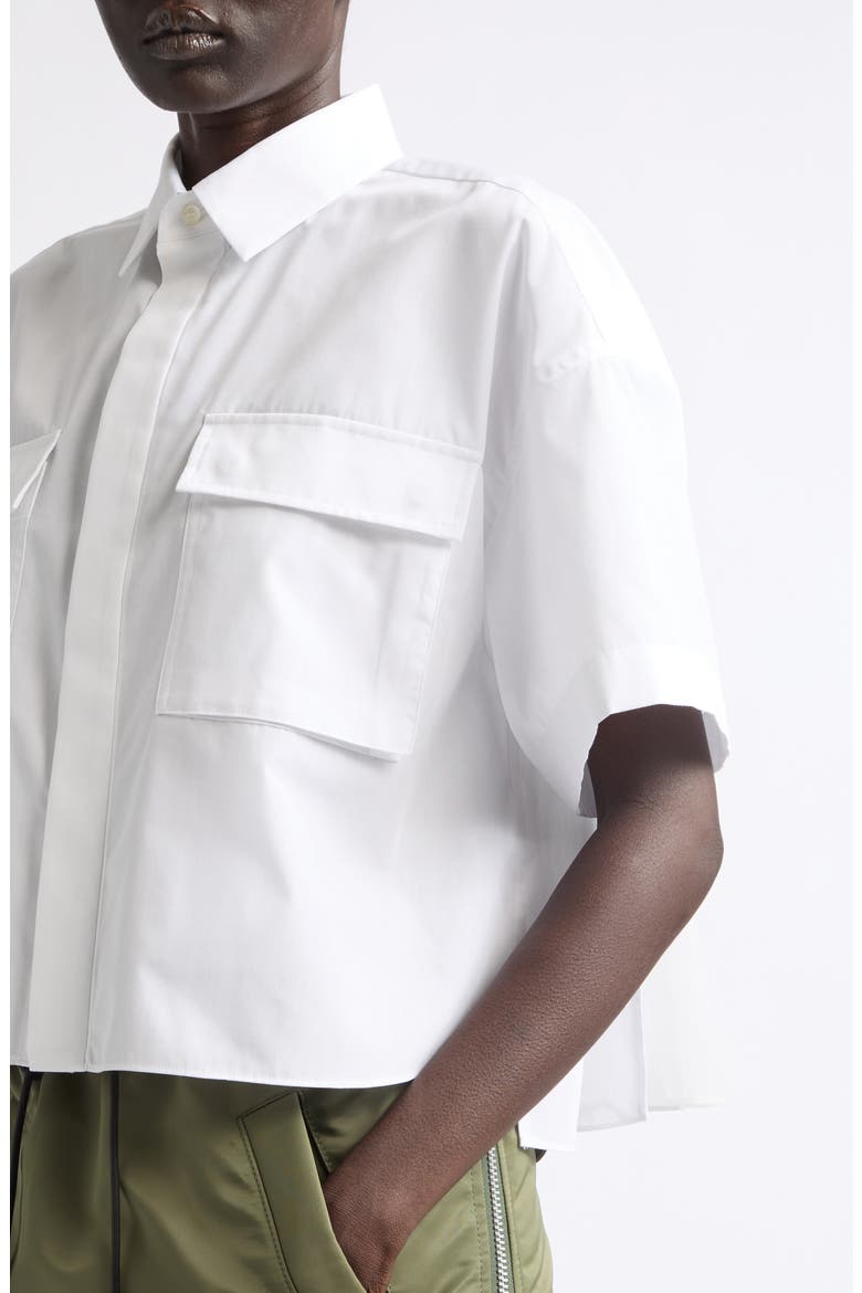 Pleat Back Crop Poplin Button-Up Shirt, Alternate, color, WHITE