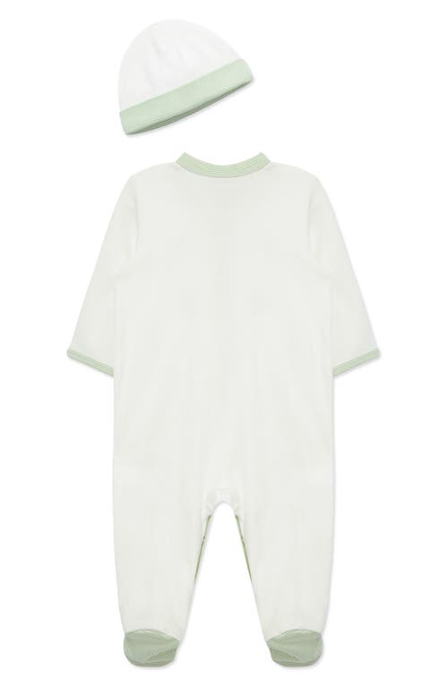 Shop Little Me Jungle Embroidered Cotton Footie & Hat Set In White