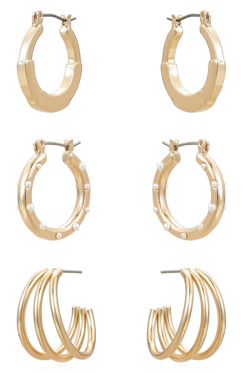 Ettika Triple Hoop Earrings Set, Alternate, color, Gold