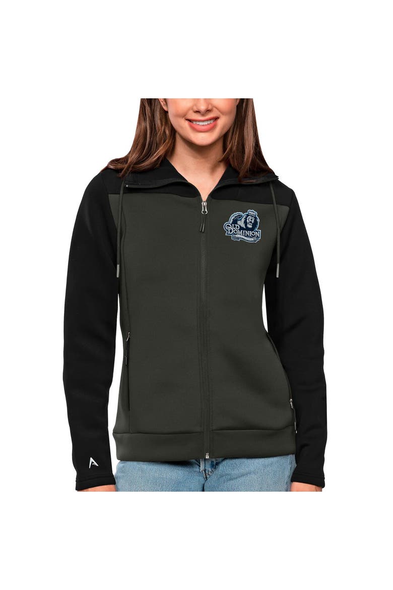 Women's Antigua Black/Charcoal Old Dominion Monarchs Protect Full-Zip Jacket, Main, color, Black