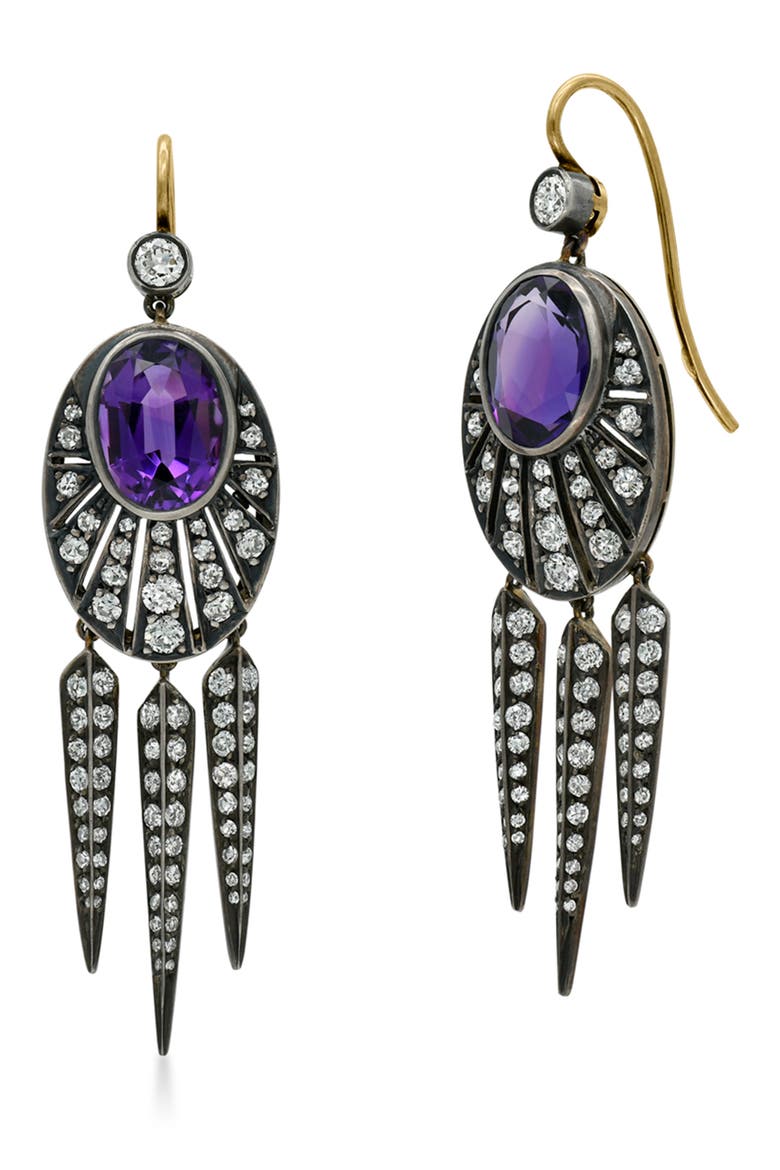Signed Fred Leighton Amethyst & Diamond Drop Earrings, Main, color, GOLD
