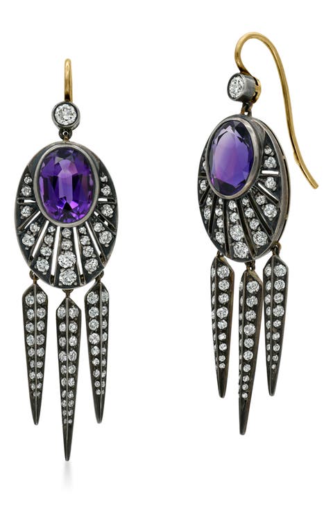 Signed Fred Leighton Amethyst & Diamond Drop Earrings