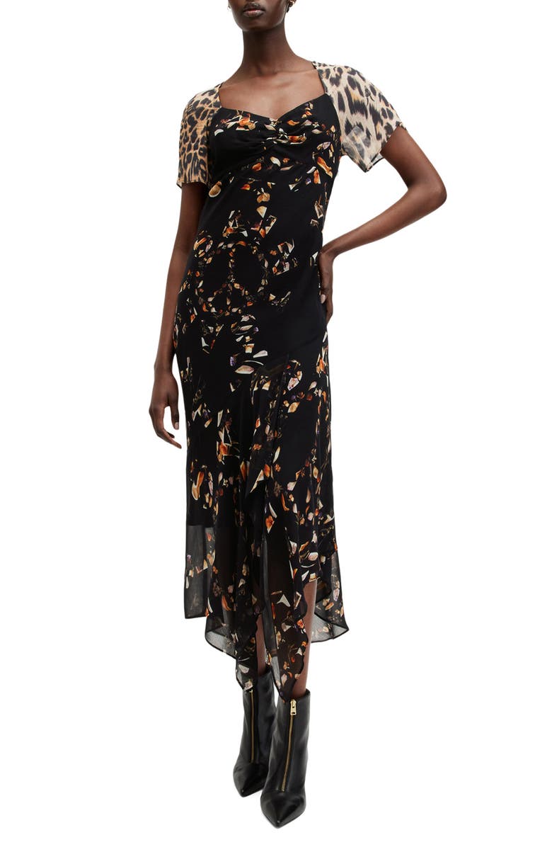 AllSaints Leah Print Maxi Dress, Main, color, Kateri Black