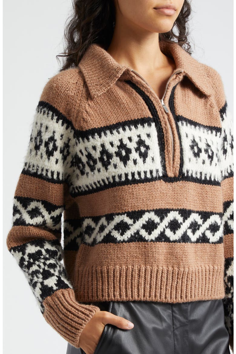 Carter Merino Wool Blend Quarter Zip Pullover, Alternate, color, CAMEL MULTI