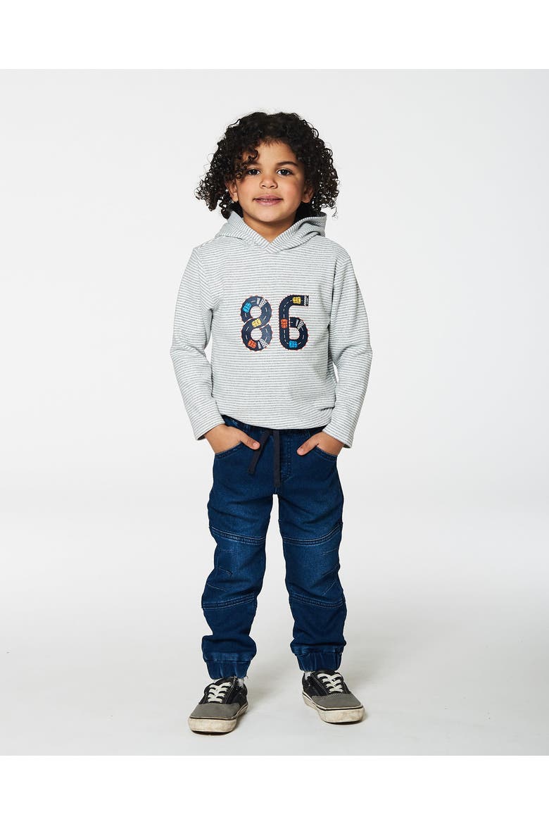 Baby Boy's Super Soft Hooded T-Shirt With Print Gray Stripe, Alternate, color, Stripe Grey Mix & Off White