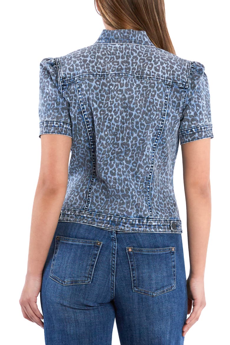 Puff Sleeve Denim Jacket, Alternate, color, DENIM LEOPARD