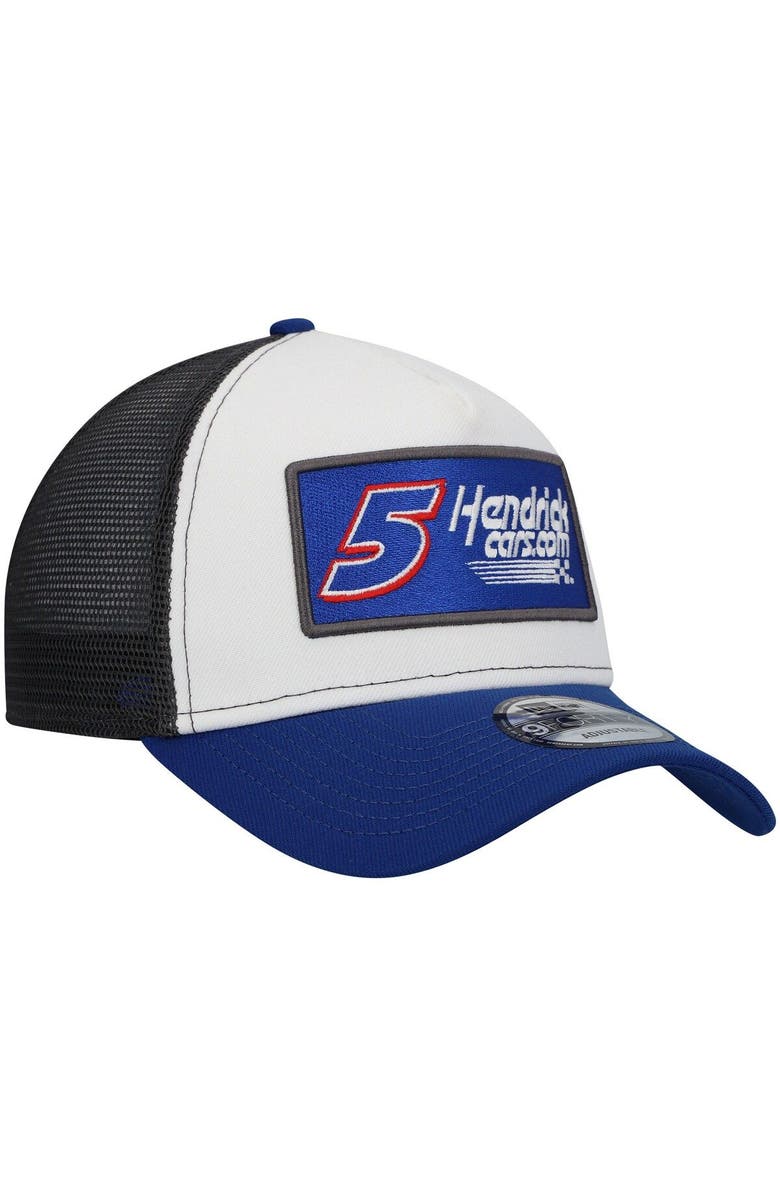 New Era Men's New Era White/Royal Kyle Larson Double Patch 9FORTY A-Frame Trucker Snapback Hat, Alternate, color, 