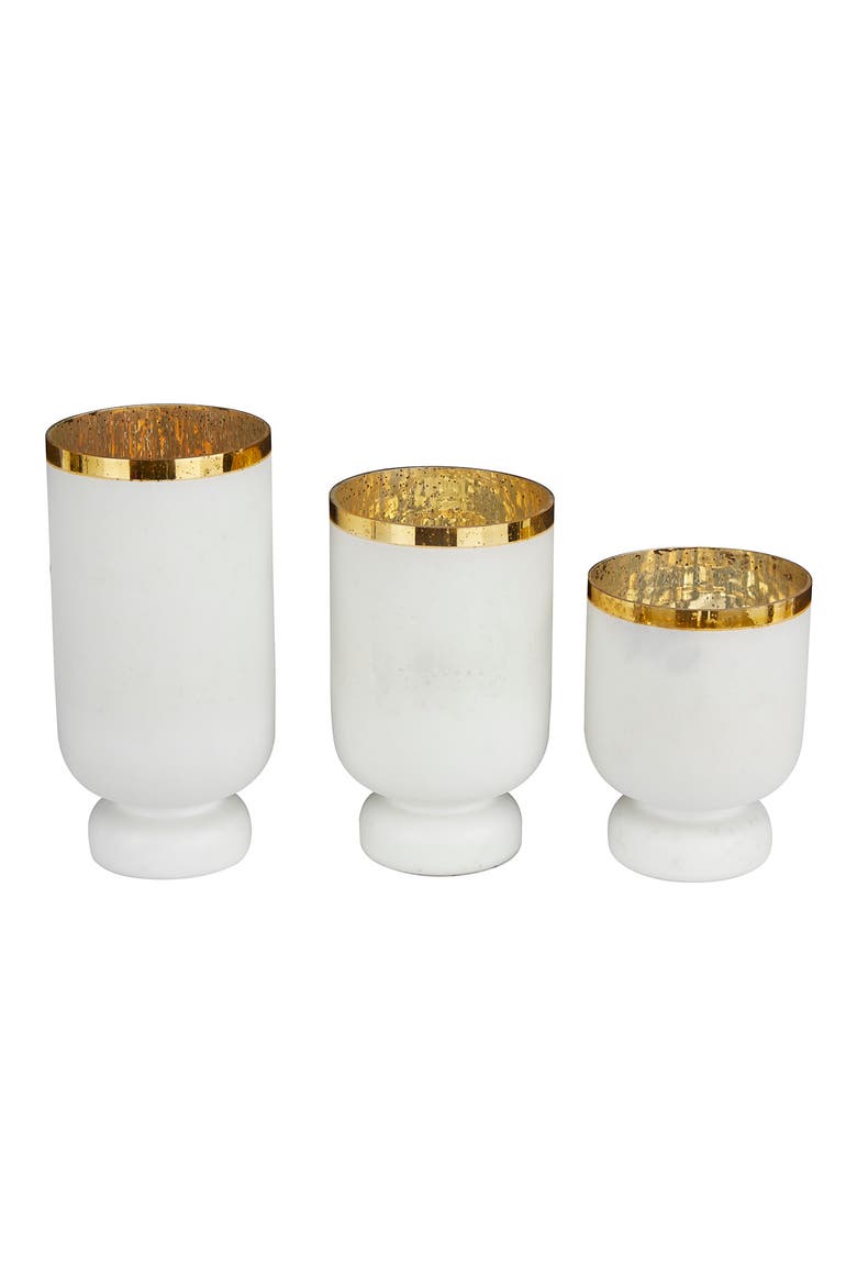 White Glass Pillar Hurricane Lamp with Goldtone Interior - Set of 3, Alternate, color, WHITE