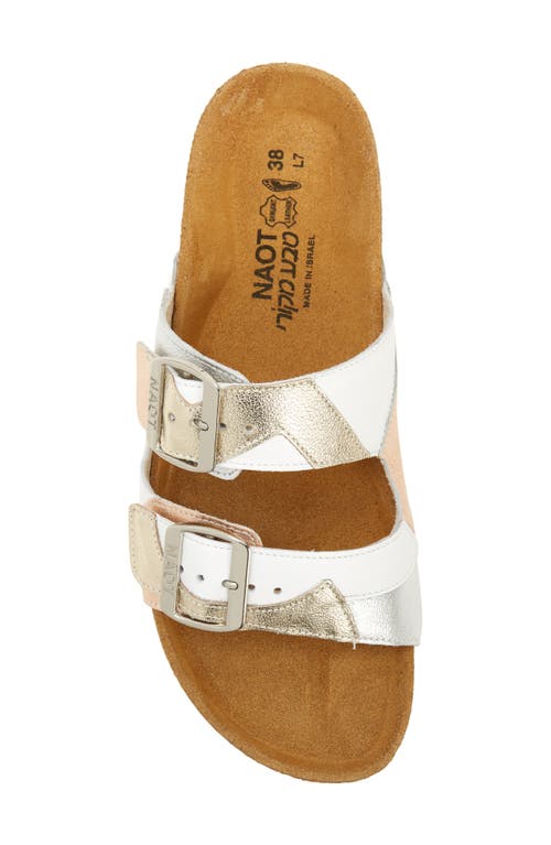Naot San Diego Slide Sandal In White/gold/silver