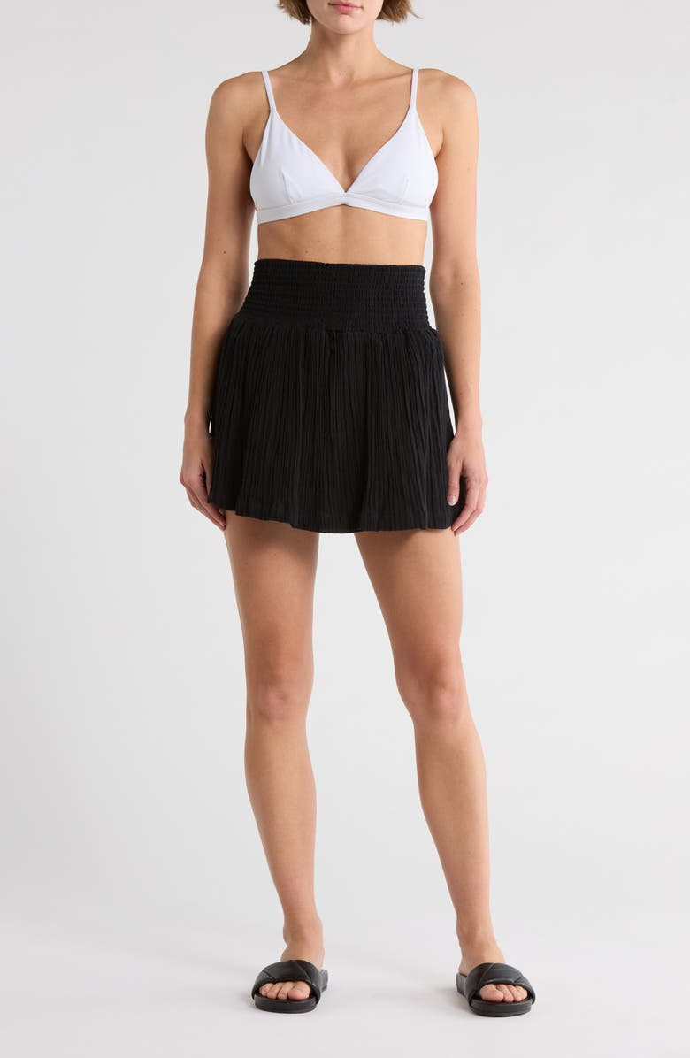 Vitamin A<sup>®</sup> Costa Organic Cotton Smocked Cover-Up Miniskirt, Main, color, Black