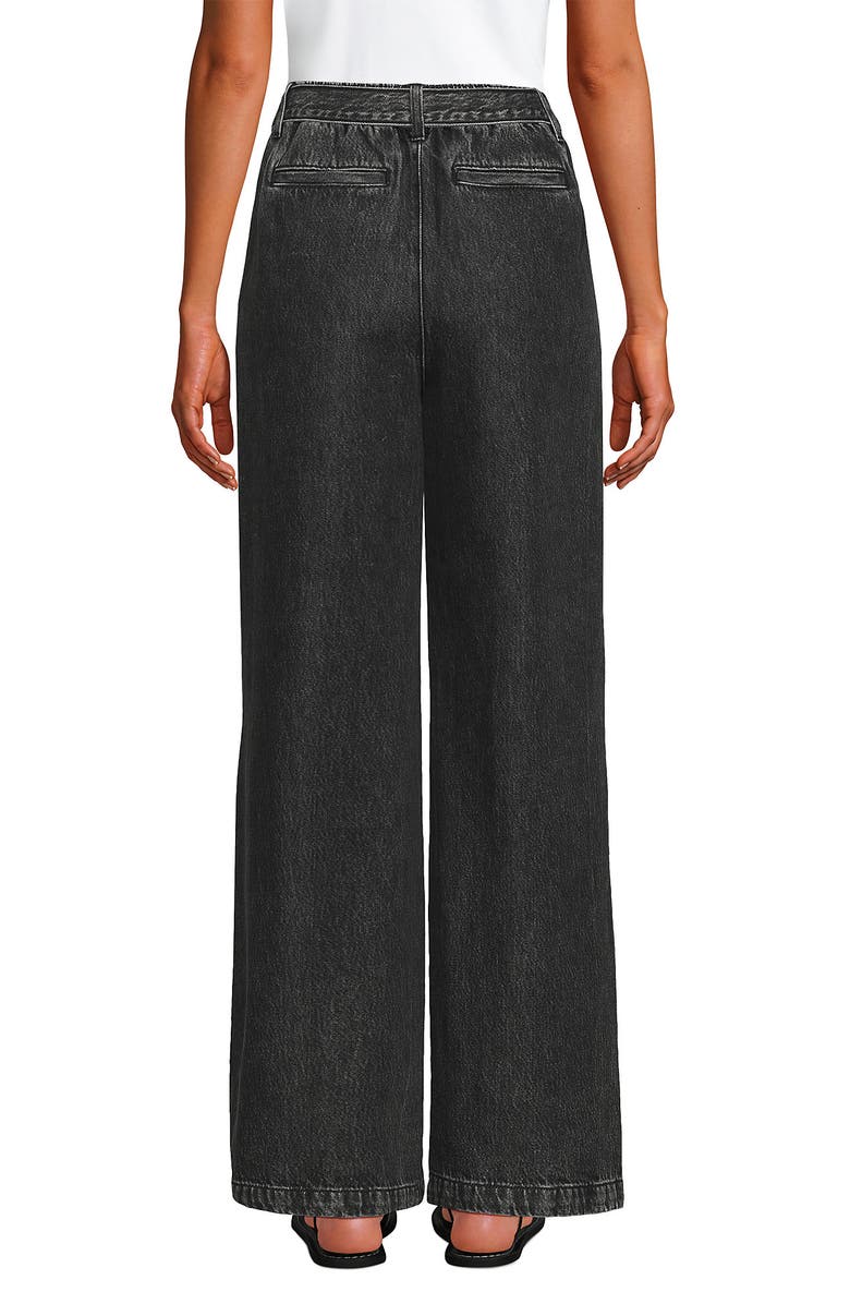 Lands' End High Ridge Twill Pull On Pleated Wide Leg Pants, Alternate, color, Black Stone Wash