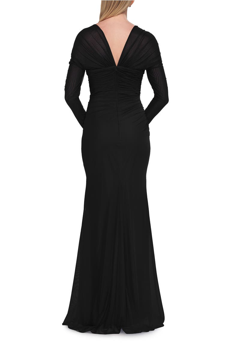 Long Sleeve Net Jersey Gown with Sweetheart Neckline, Alternate, color, Black