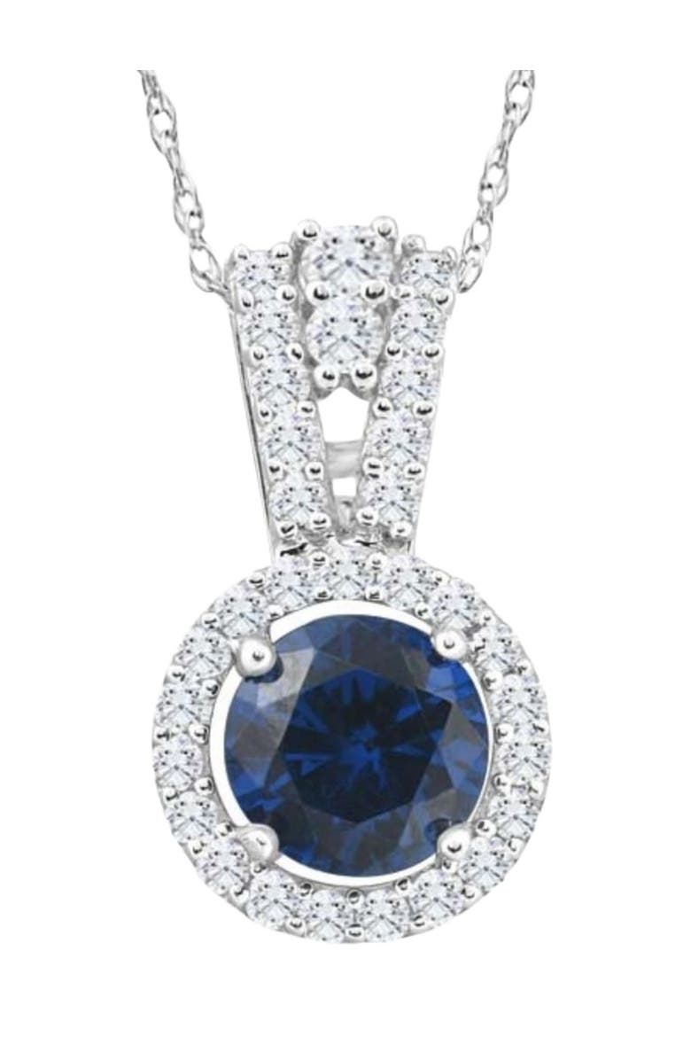 Bliss Diamond 1 1/2Ct TW Blue Sapphire Halo Diamond Pendant 10k Gold Women's Necklace, Main, color,