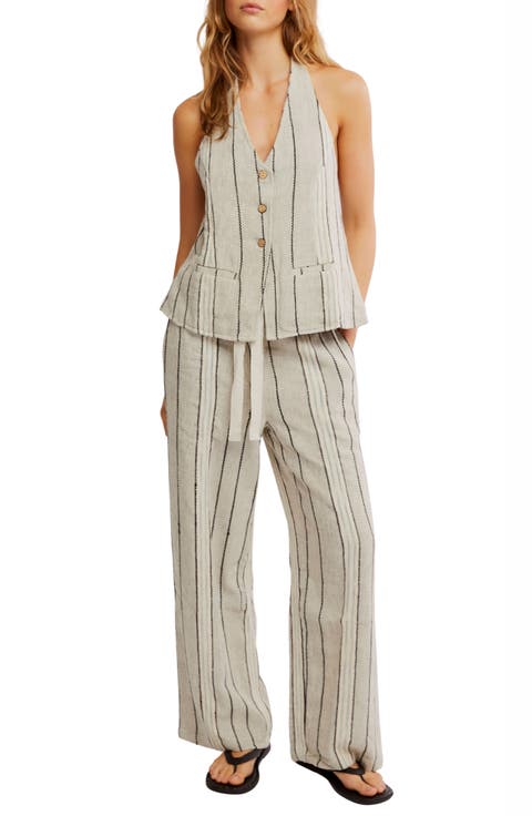 Take Me To Paris Stripe Halter Vest & Pants Set