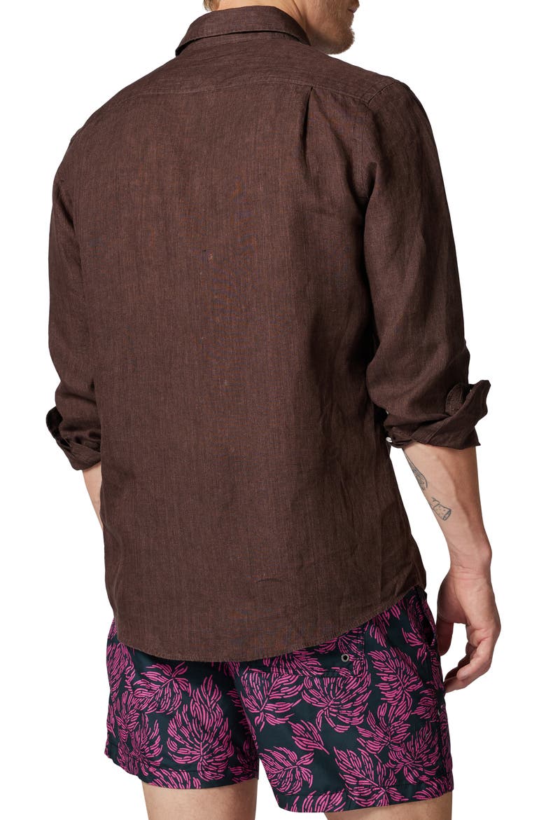 Coromandel Button-Up Linen Shirt, Alternate, color, COCOA