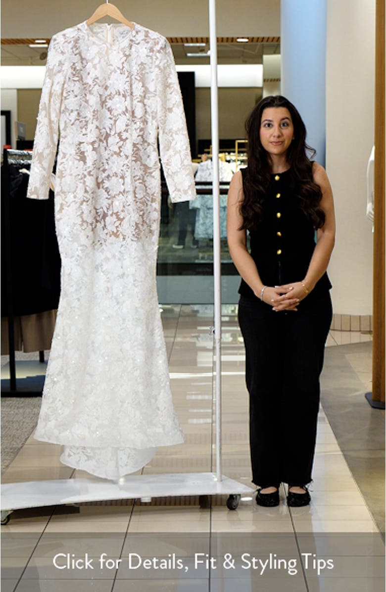 Sasha Embroidered Sequin Sheer Mesh Gown, sales video thumbnail