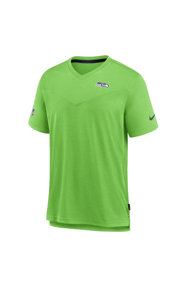 Nike Men's Nike Neon Green Seattle Seahawks Sideline Coach Chevron Lock Up Logo V-Neck Performance T-Shirt, Alternate, color, Neon Green