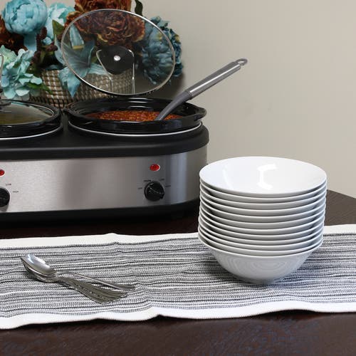 Gibson Home Noble Court 7 Inch Fine Ceramic Bowls 12 Piece Set In White