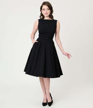 Unique Vintage Long Sleeve Belted Devon Swing Dress