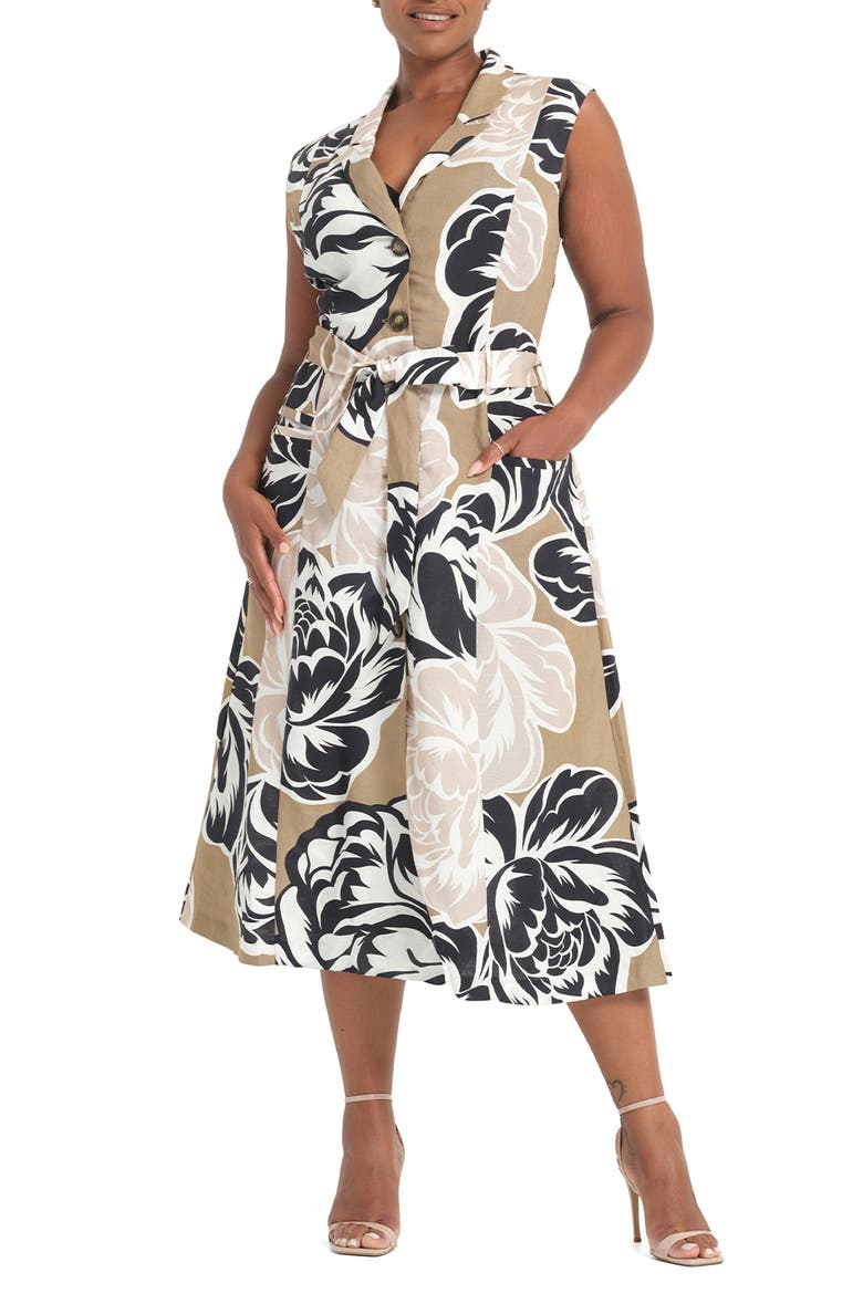 Johanna Linen Blend Midi Dress, Main, color, PETAL MOSS