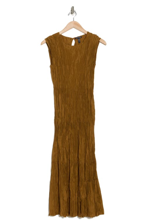 Eileen Fisher Pleated Tiered Silk Midi Dress In Bronze