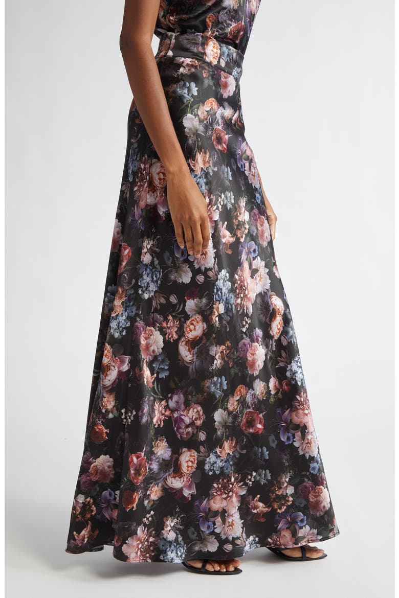 Ryker Bias Cut Silk Maxi Skirt, Alternate, color, BLACK MULTI VINTAGE OIL FLOWER