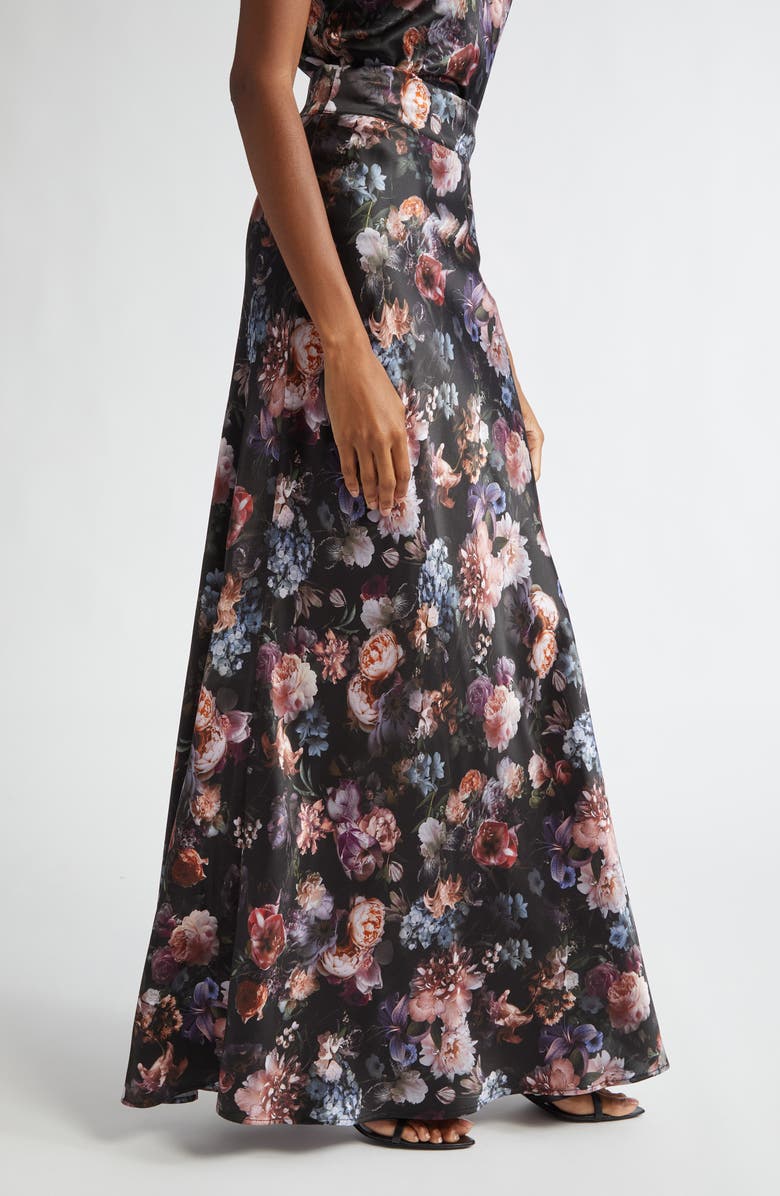 L'AGENCE Ryker Bias Cut Silk Maxi Skirt, Alternate, color, Black Multi Vintage Oil Flower
