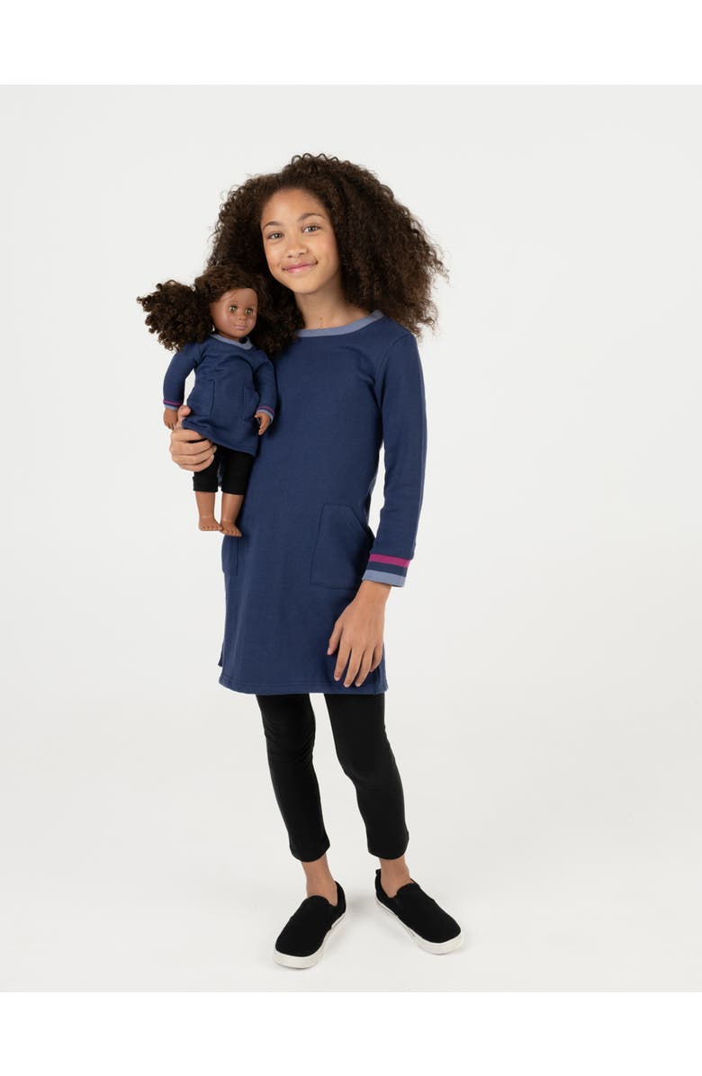 Leveret Girls Sweatshirt Dress with Matching Doll Dress, Alternate, color, Navy