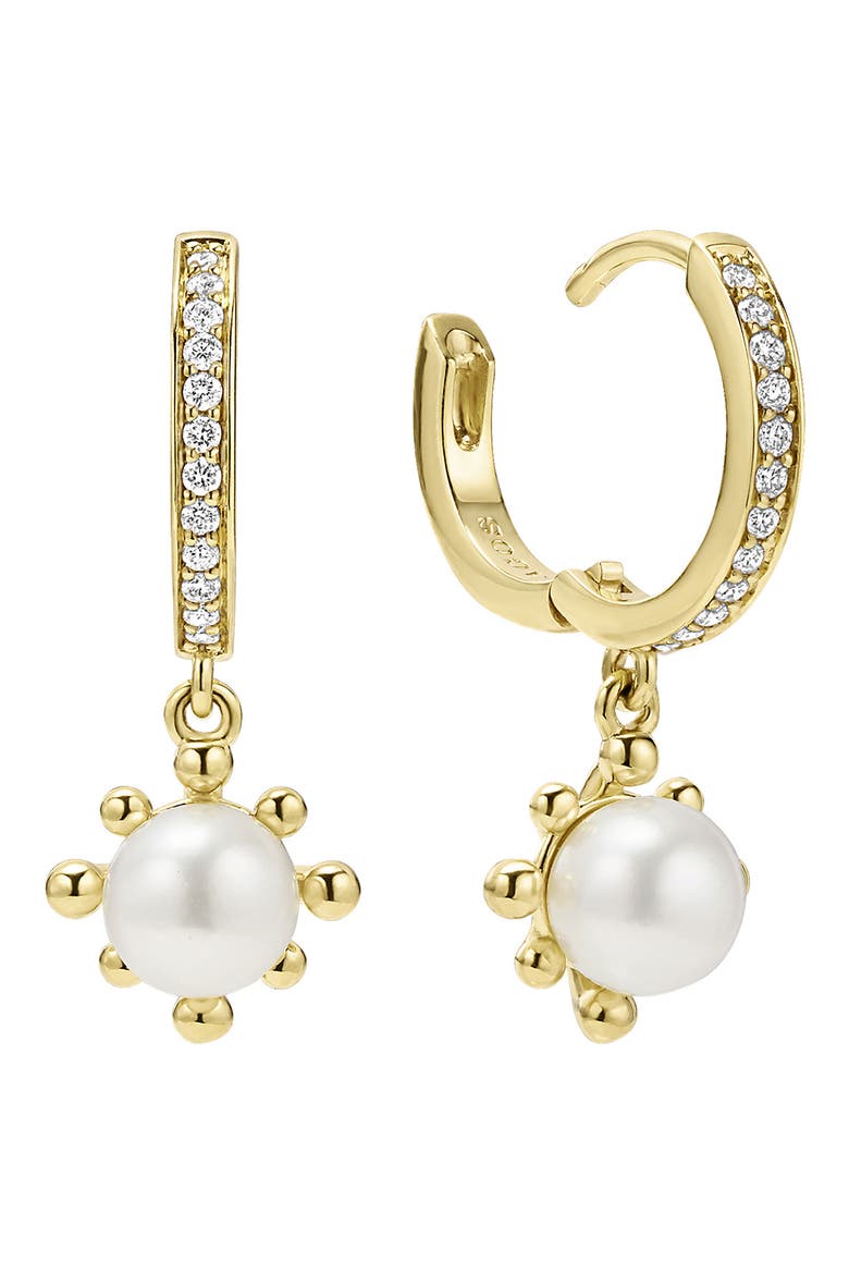 18K Luna Fleur Pearl & Diamond Drop Hoop Earrings, Alternate, color, GOLD