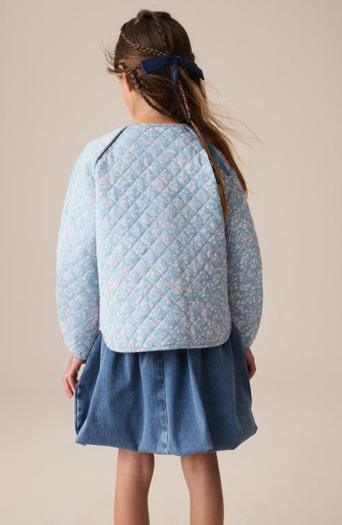 Shop Next Kids' Floral Cotton Snap-up Jacket In Blue