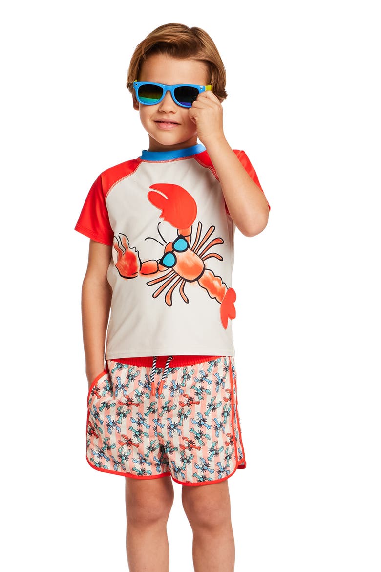 Kids' Skater Dog T-Shirt & Swim Shorts Set, Alternate, color, ORANGE LOBSTER