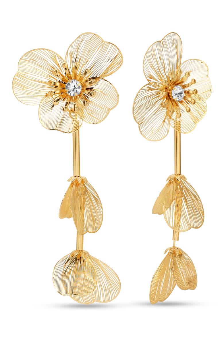 Daniella Mesh Flower Statement Drop Earrings, Main, color, GOLD
