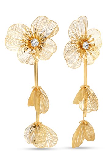 Eye Candy Los Angeles Daniella Mesh Flower Statement Drop Earrings In Gold