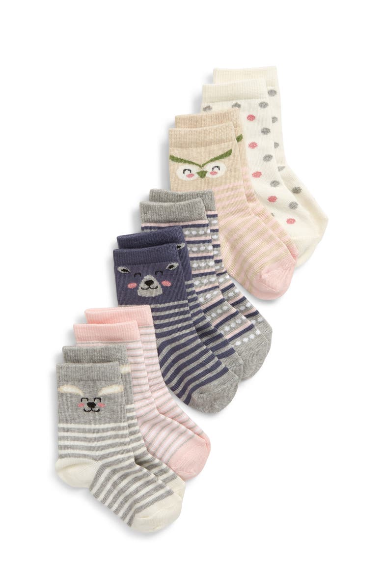 Critters 6-Pack Crew Socks, Main, color, BEIGE OATMEAL MULTI