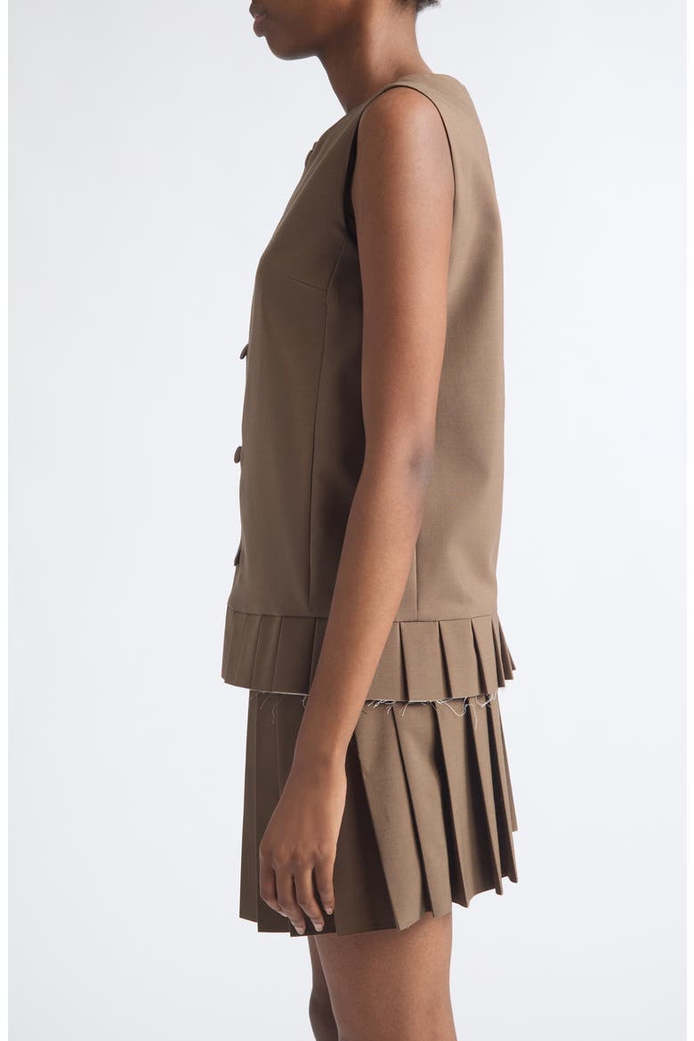 Sleeveless Pleat Hem Button-Up Shirt, Alternate, color, BROWN