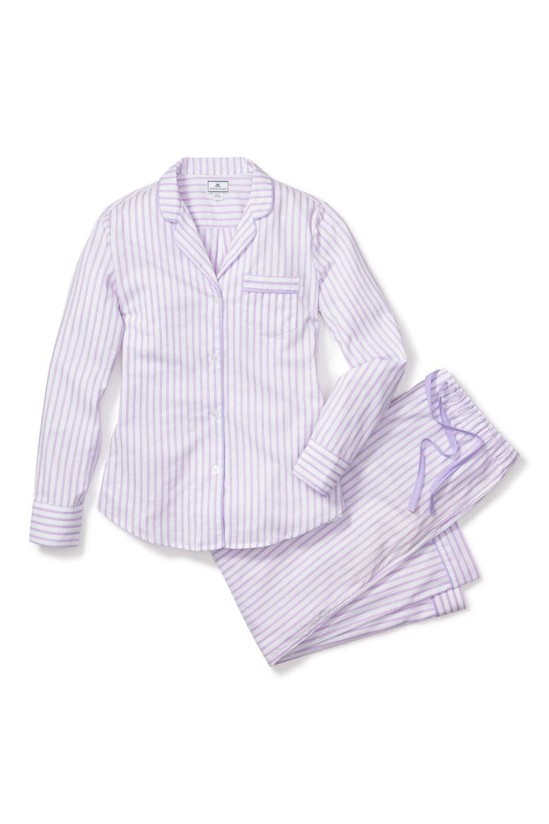 French Ticking Stripe Cotton Pajamas, Main, color, PURPLE