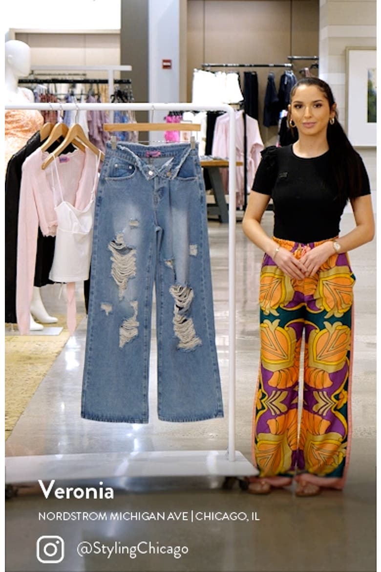Foldover Low Rise Ripped Boyfriend Jeans video