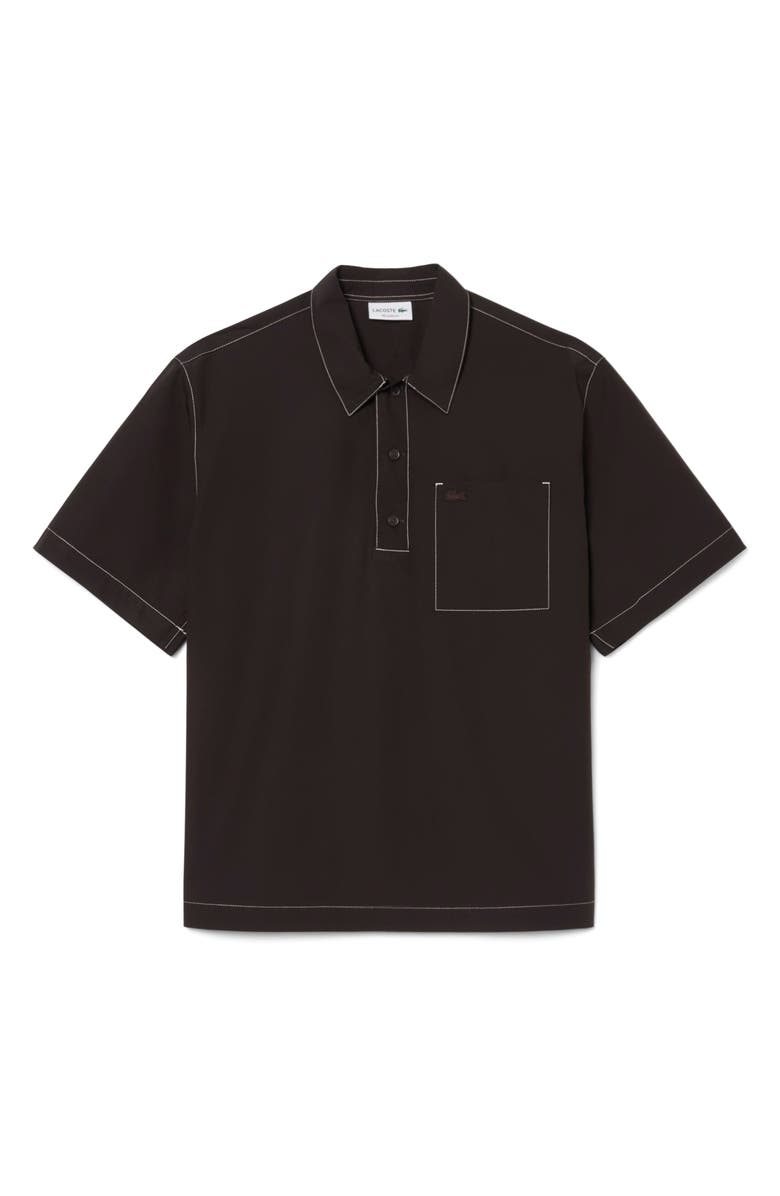 Lacoste Topstitch Detail Woven Cotton Shirt, Alternate, color, Buffalo