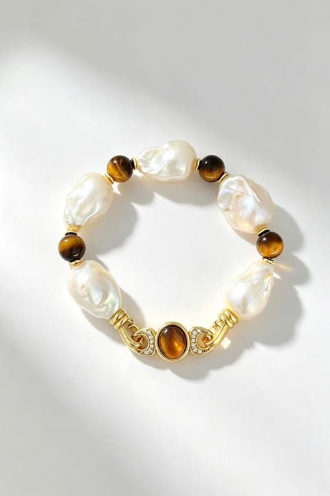 Amber Tiger's Eye & Baroque Pearl Baracelet