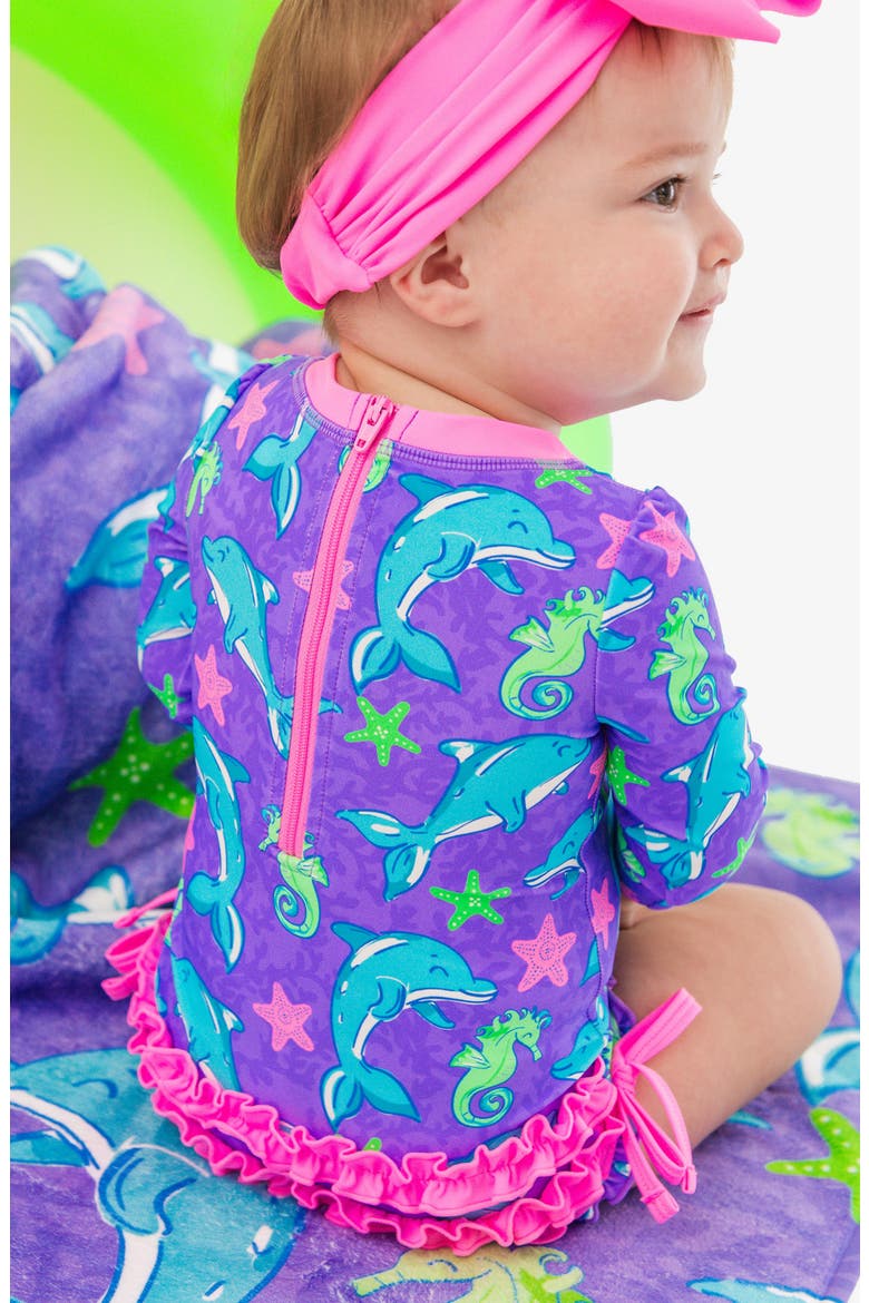 Kids' Fin Friends Long Sleeve One-Piece Rashguard Swimsuit, Alternate, color, PURPLE