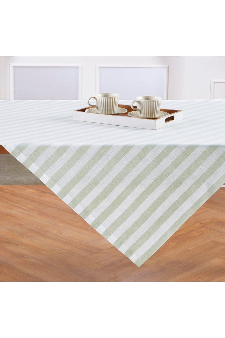 Linen Table Throw 52 x 52 Inch - Sorrento Stripe, Main, color, Sage and White