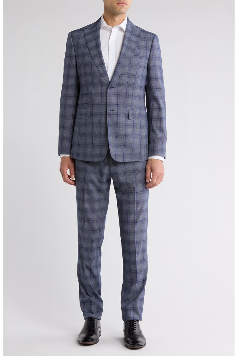 Plaid Navy Mélange Suit, Main, color, NAVY