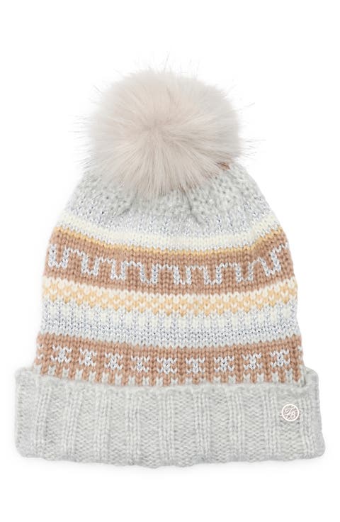 Fair Isle Beanie with Faux Fur Pompom