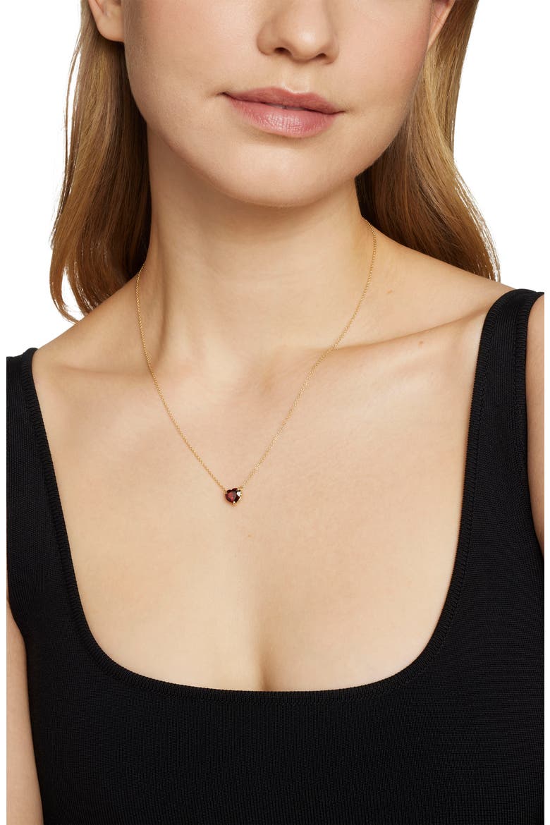 Heart Pendant Necklace in 18K Yellow Gold with Garnet, Alternate, color, GOLD