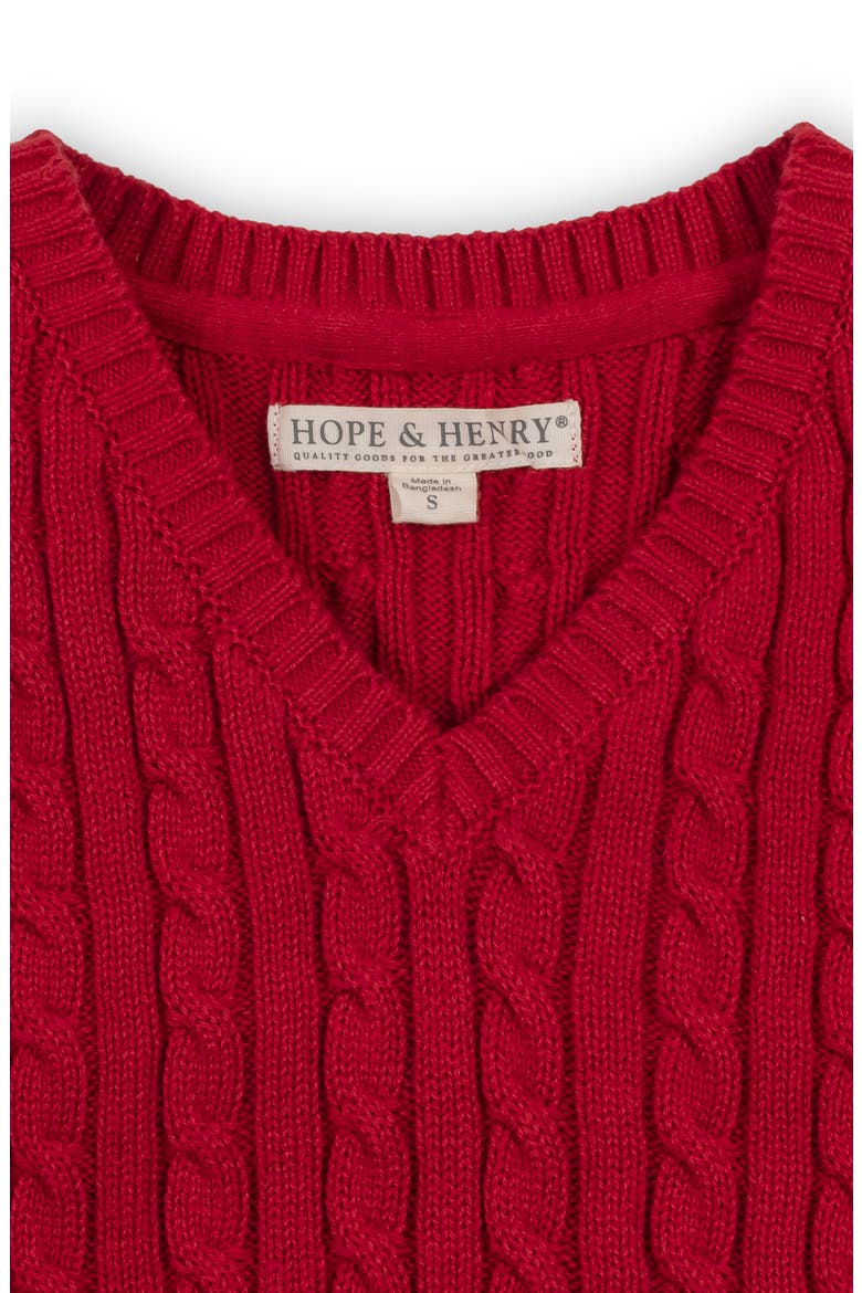 Kids' Organic V-Neck Cable Sweater Vest, Alternate, color, Red Cable