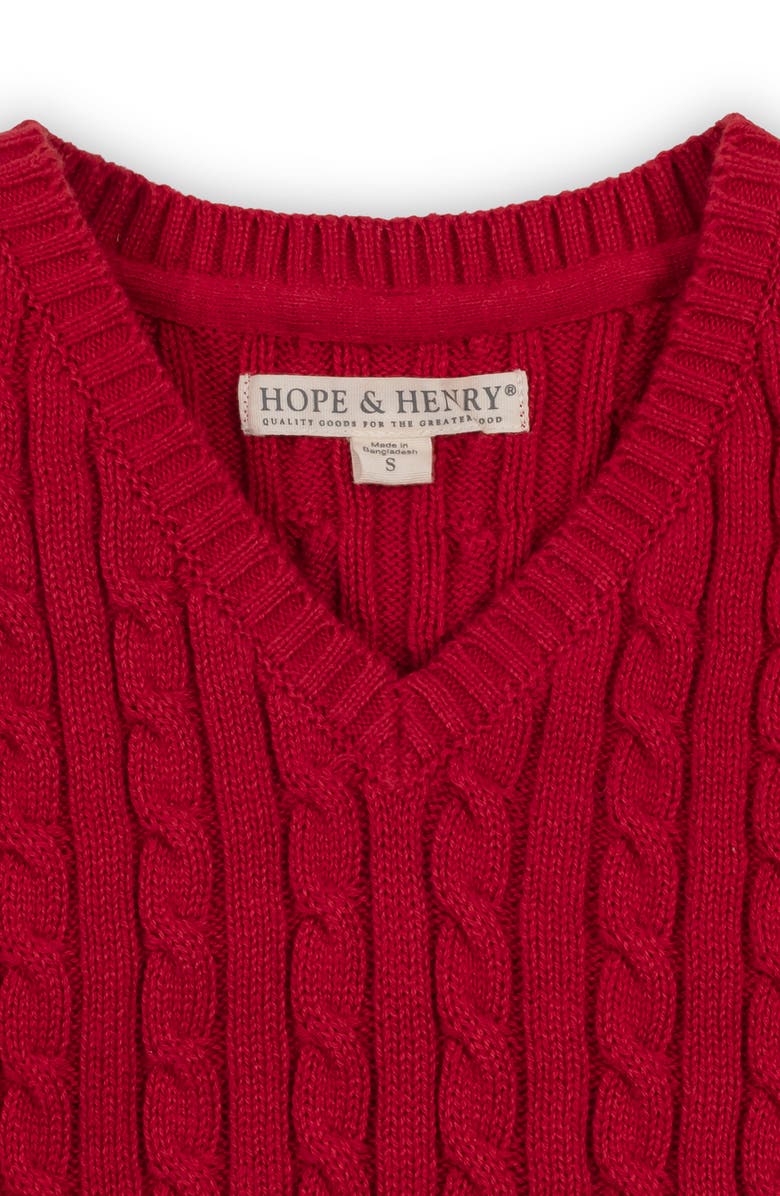 Hope & Henry Kids' Organic V-Neck Cable Sweater Vest, Alternate, color, Red Cable