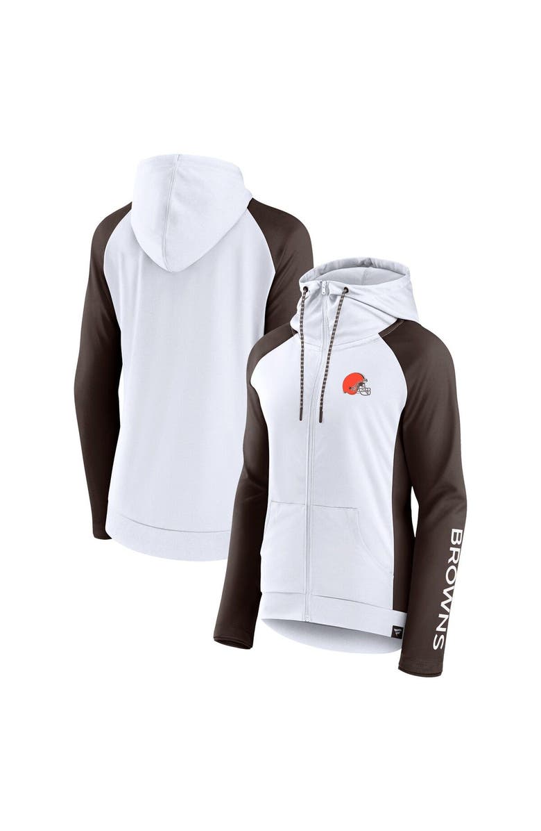 FANATICS Women's Fanatics Branded White/Brown Cleveland Browns End Around Lightweight Raglan Full-Zip Hoodie Jacket, Main, color, 